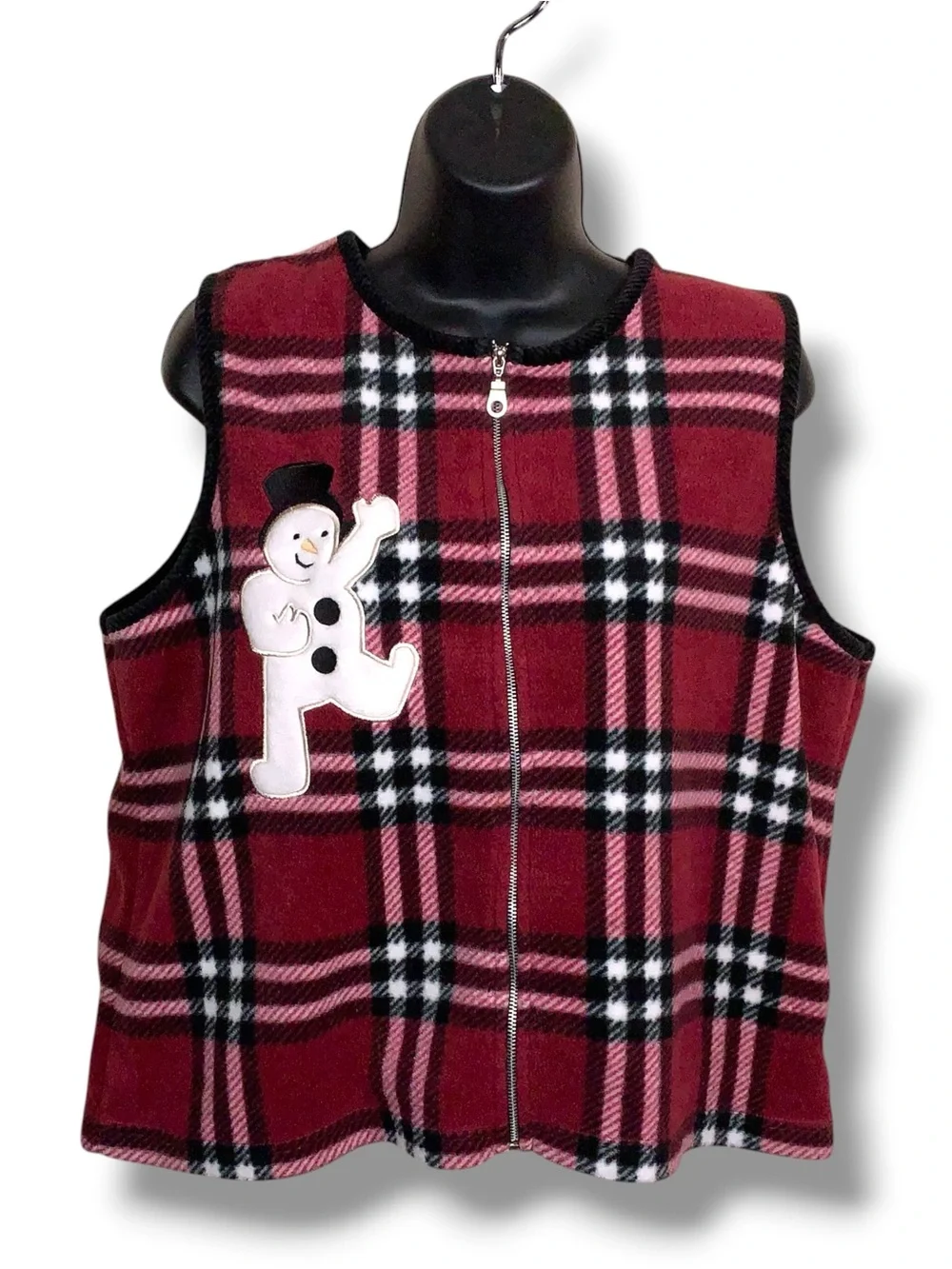 Medium Christopher And Banks Christmas Holiday Fleece Vest Plaid Snowman Plaid